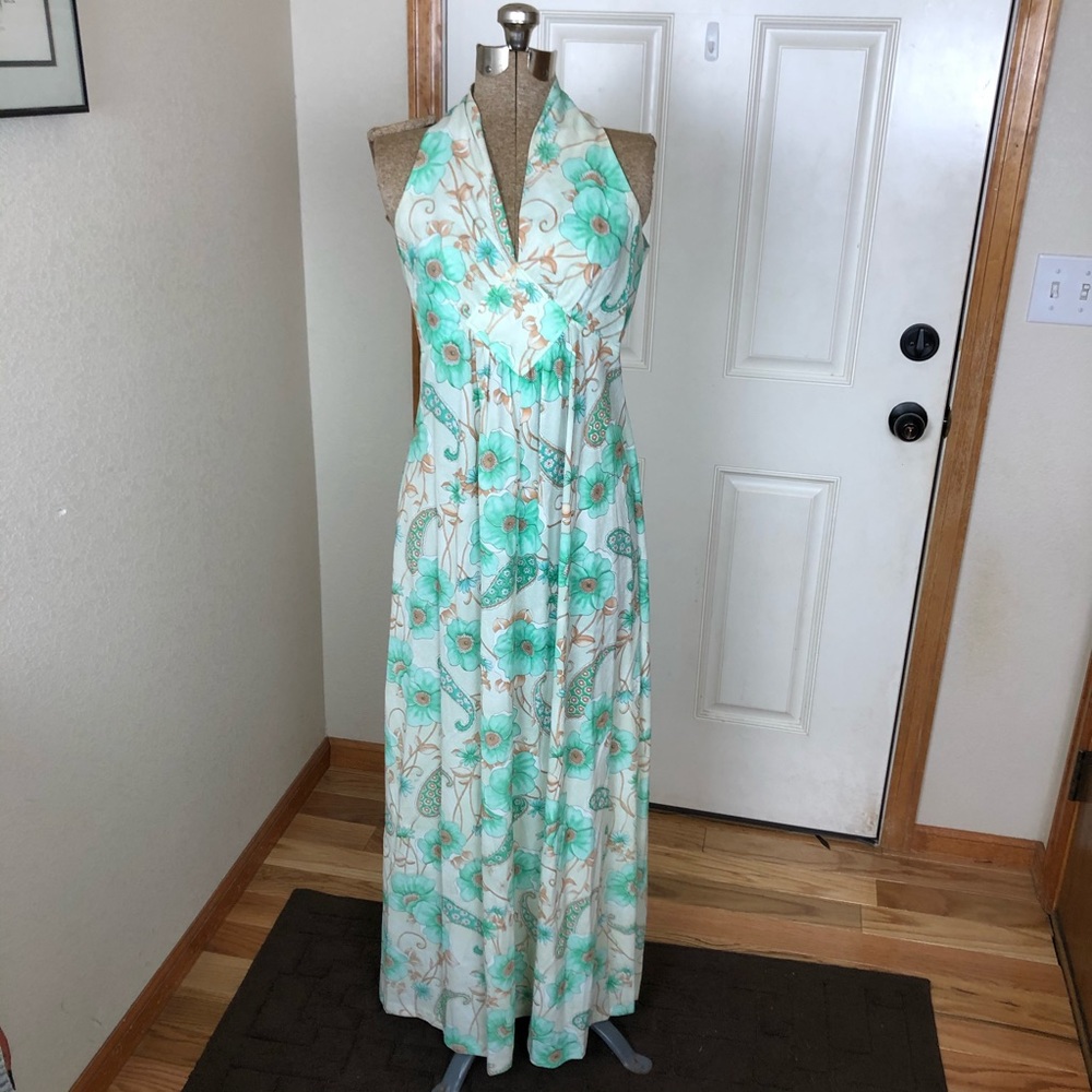 Vintage Allegro Mint Green Paisley Floral Dress